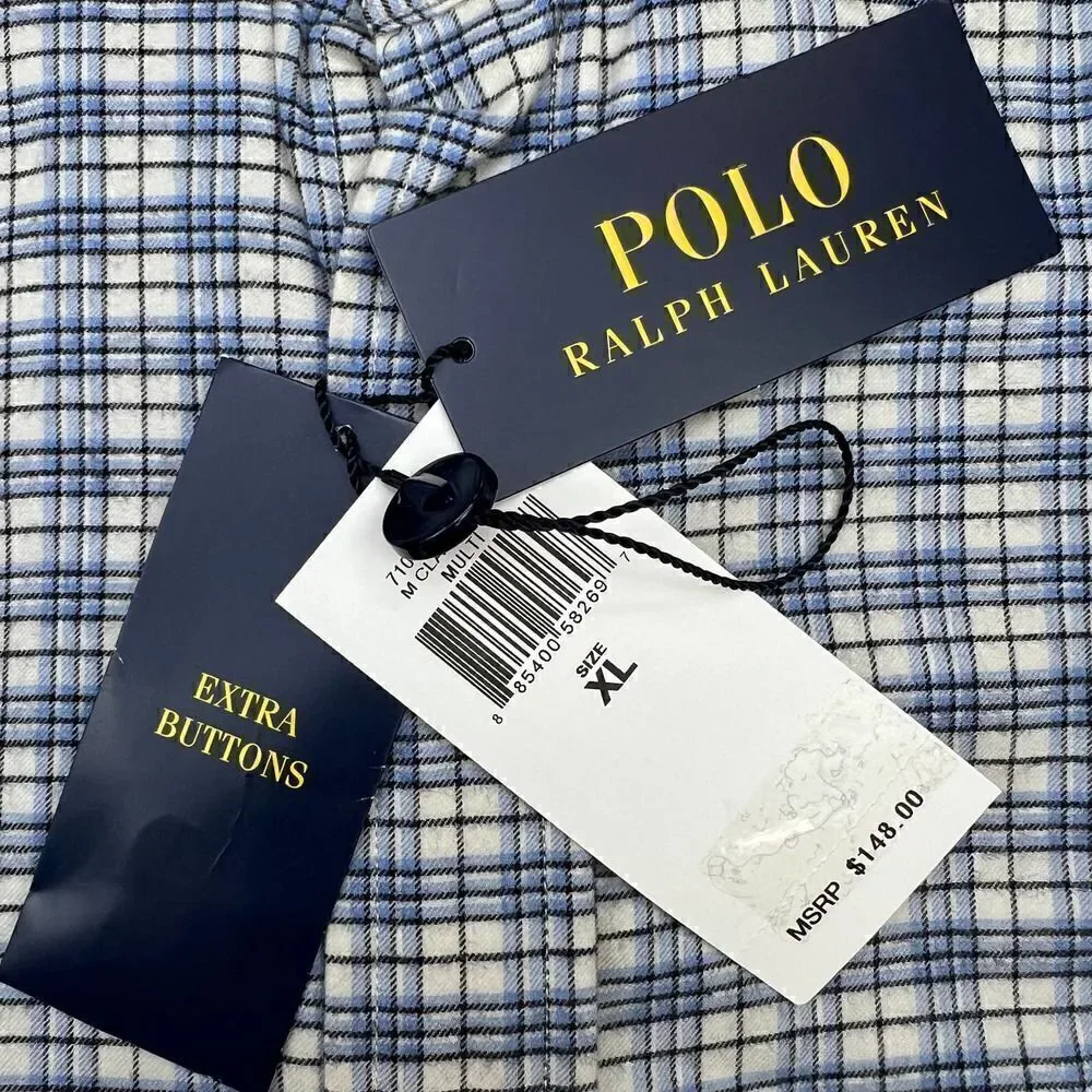 New Polo Ralph Lauren Men US XL Shirt Button Down Long Sleeve Casual White Gray - Picture 12 of 14